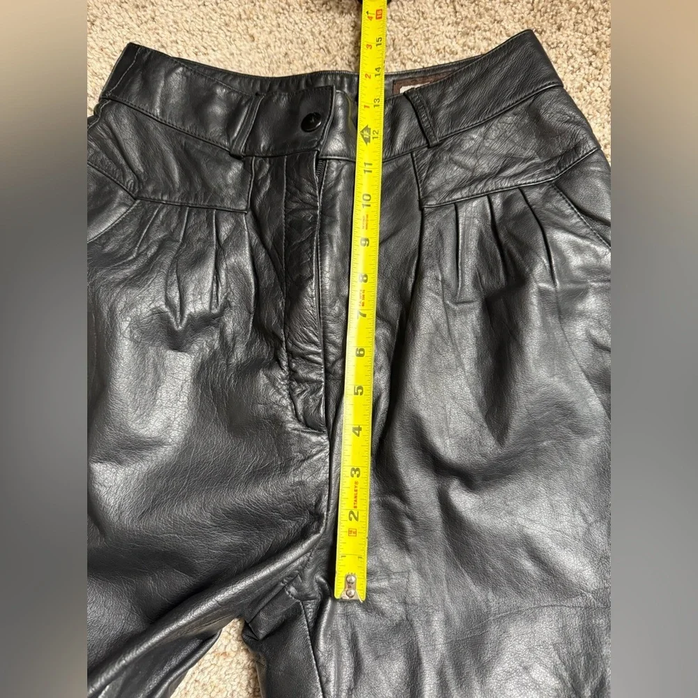 Vintage 80s Leather Pants High Waist Pleated Black‎ Size 6 Toffs